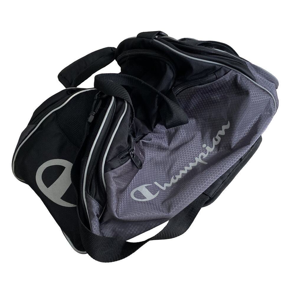 Champion Duffle Gym Bag Black/Gray Hexagon Pattern Sports Travel Bag
